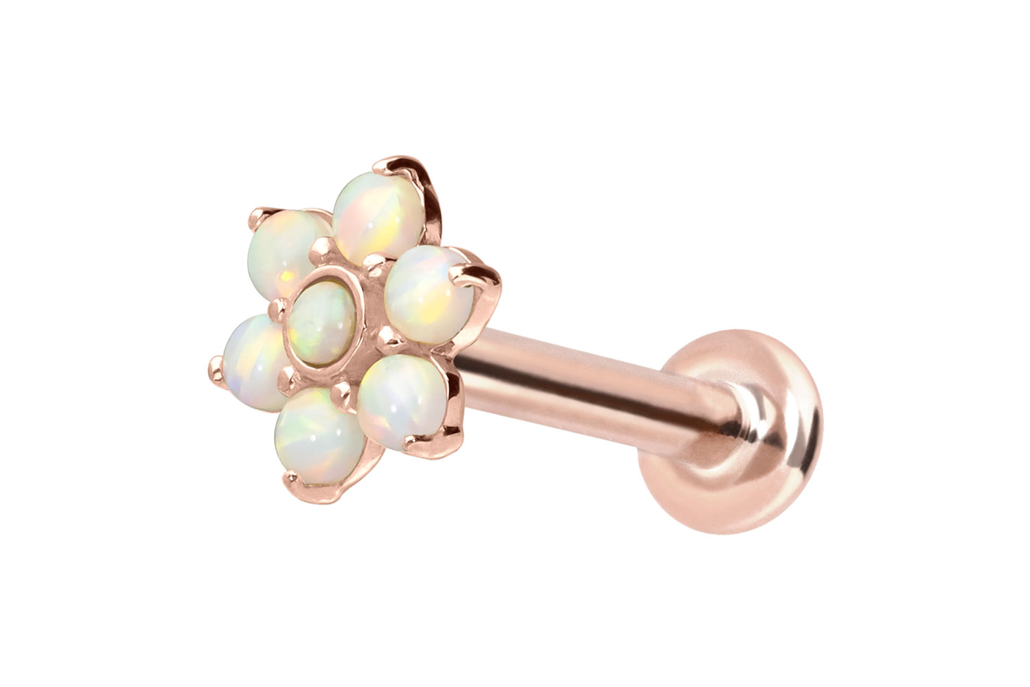 14 Karat Gold Labret Piercing mit Innengewinde BLUME + 7 SYNHETISCHE OPALE